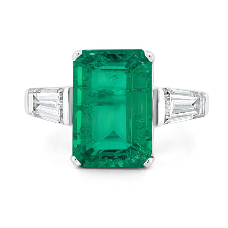6.15 CT Green Emerald Trilogy Ring (LG) - ZIZOV DIAMONDS