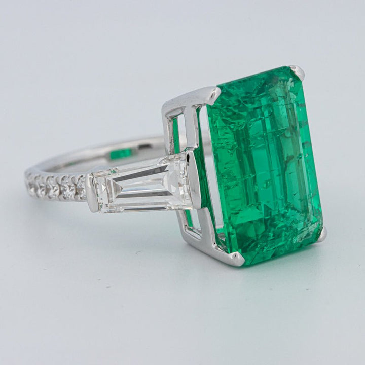 6.15 CT Green Emerald Trilogy Ring (LG) - ZIZOV DIAMONDS