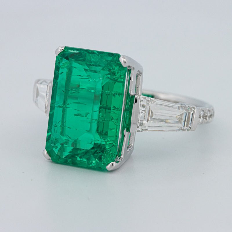 6.15 CT Green Emerald Trilogy Ring (LG) - ZIZOV DIAMONDS