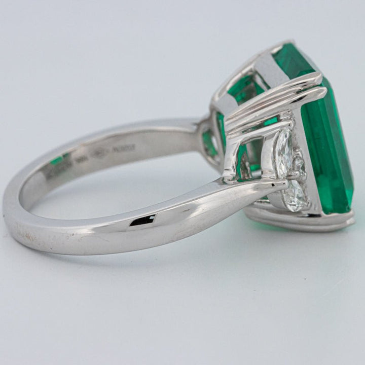 6.40 CT Green Emerald Trilogy Ring (LG) - ZIZOV DIAMONDS
