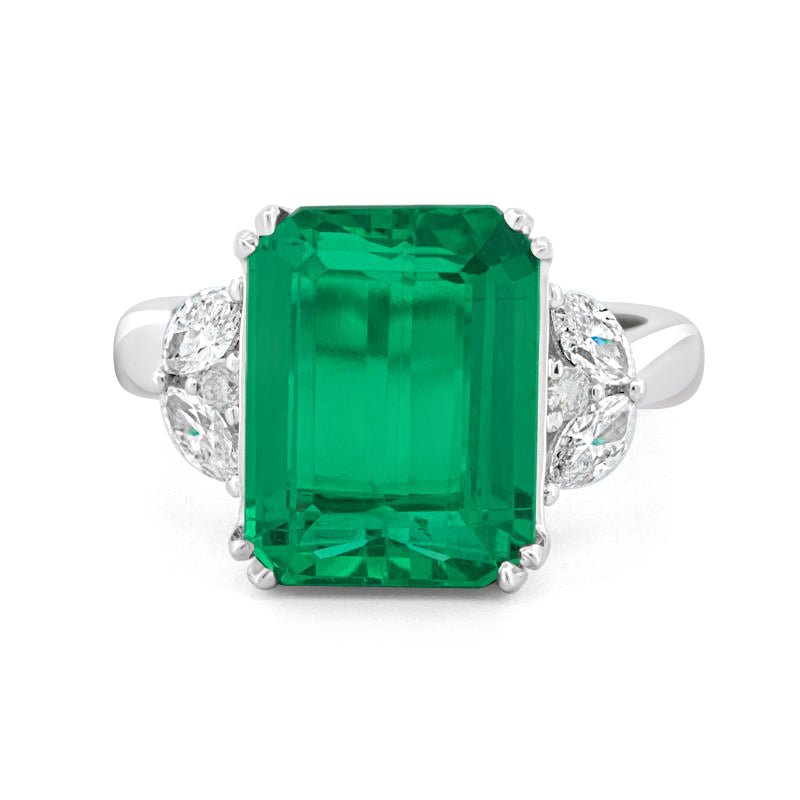 6.40 CT Green Emerald Trilogy Ring (LG) - ZIZOV DIAMONDS