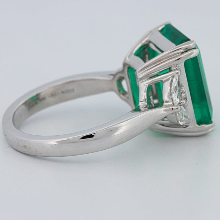 6.40 CT Green Emerald Trilogy Ring (LG) - ZIZOV DIAMONDS