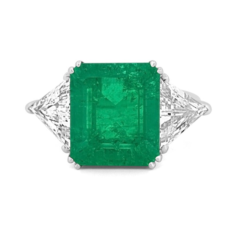 7 CT Green Emerald Trilogy Ring (LG) - ZIZOV DIAMONDS