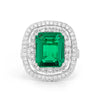 Doppelter Halo-Kissen-Ring mit grünem Smaragd