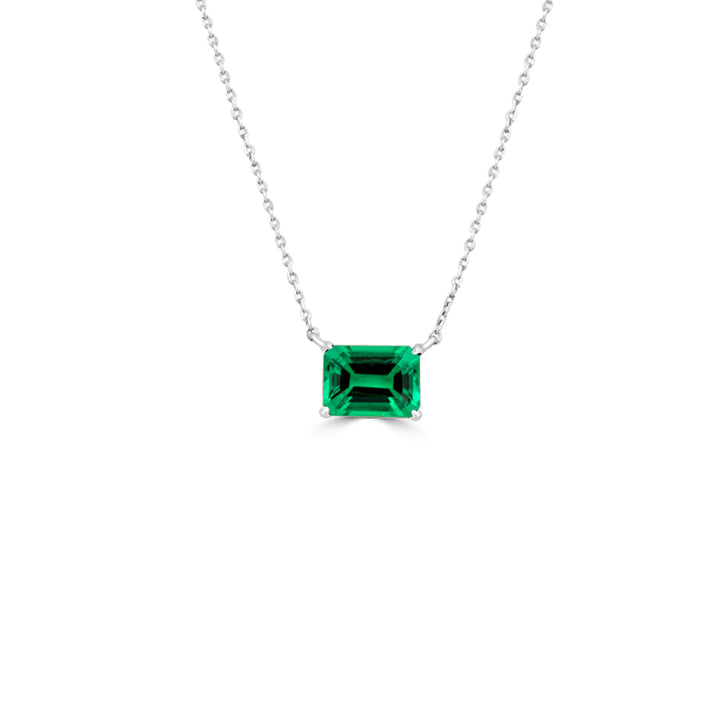 Classic Horizontal Green Emerald Solitaire Pendant
