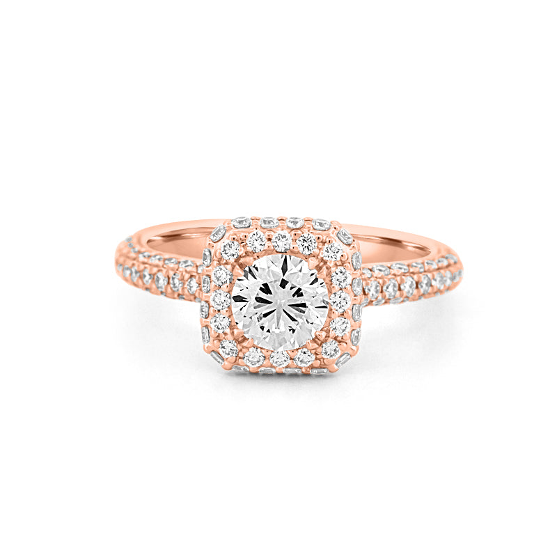 Round Cut Square Halo Pavé Solitaire (LG)