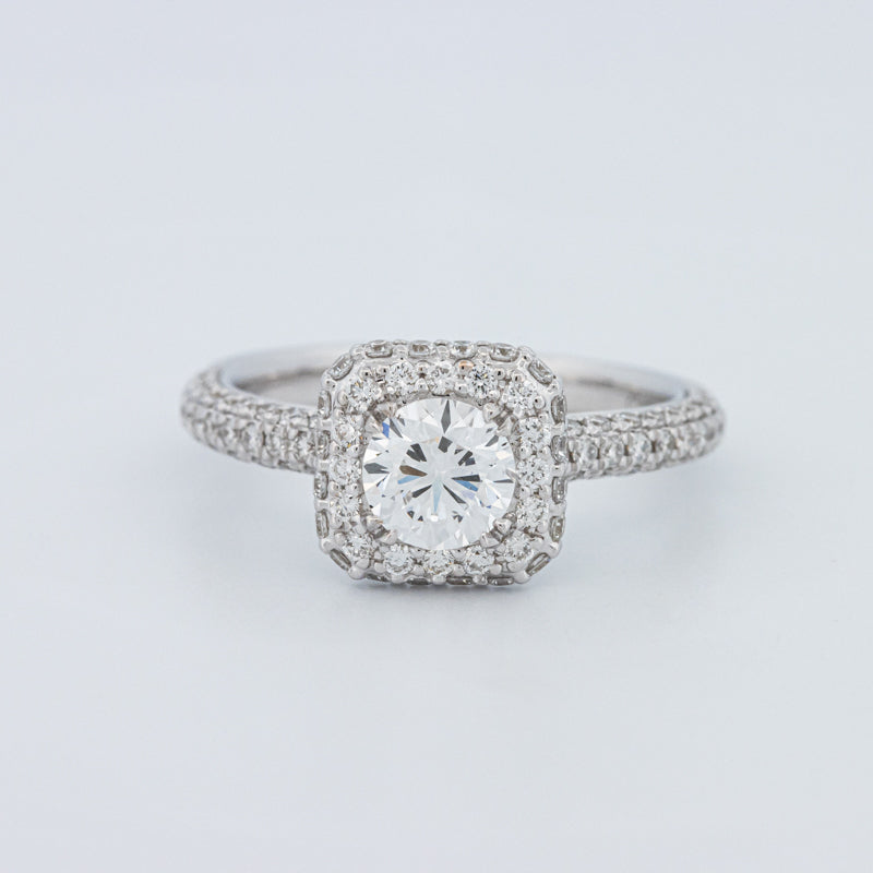 Round Cut Square Halo Pavé Solitaire (LG)