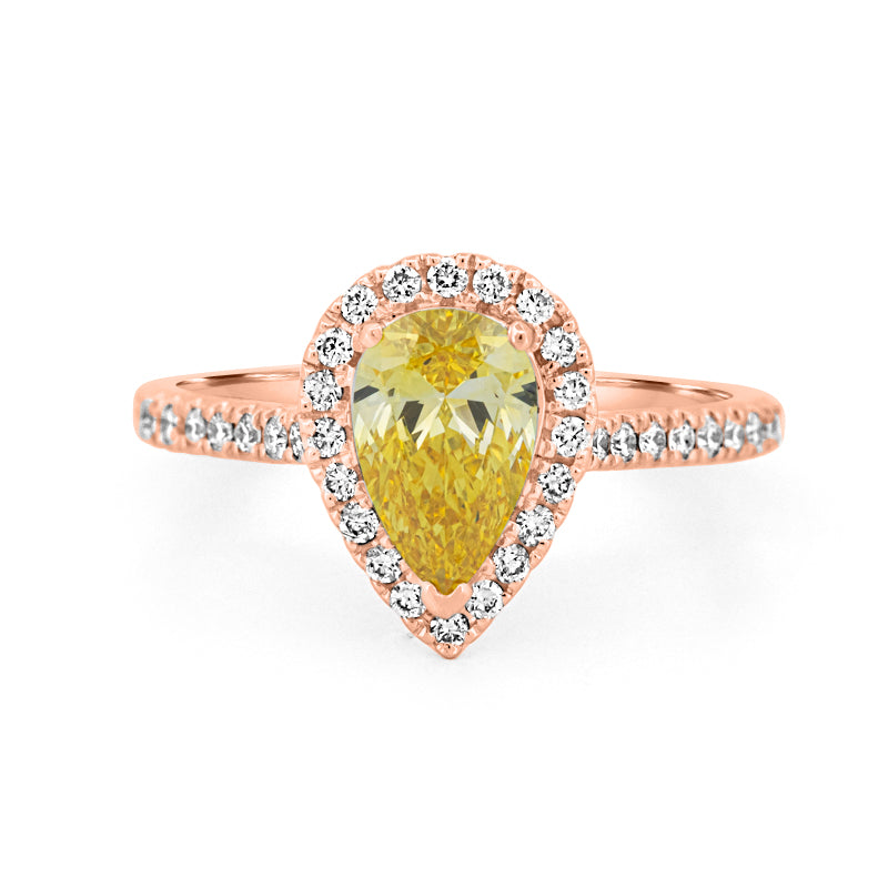 1 CT Fancy Yellow Pear-Shape Halo Pavé Solitaire (LG)