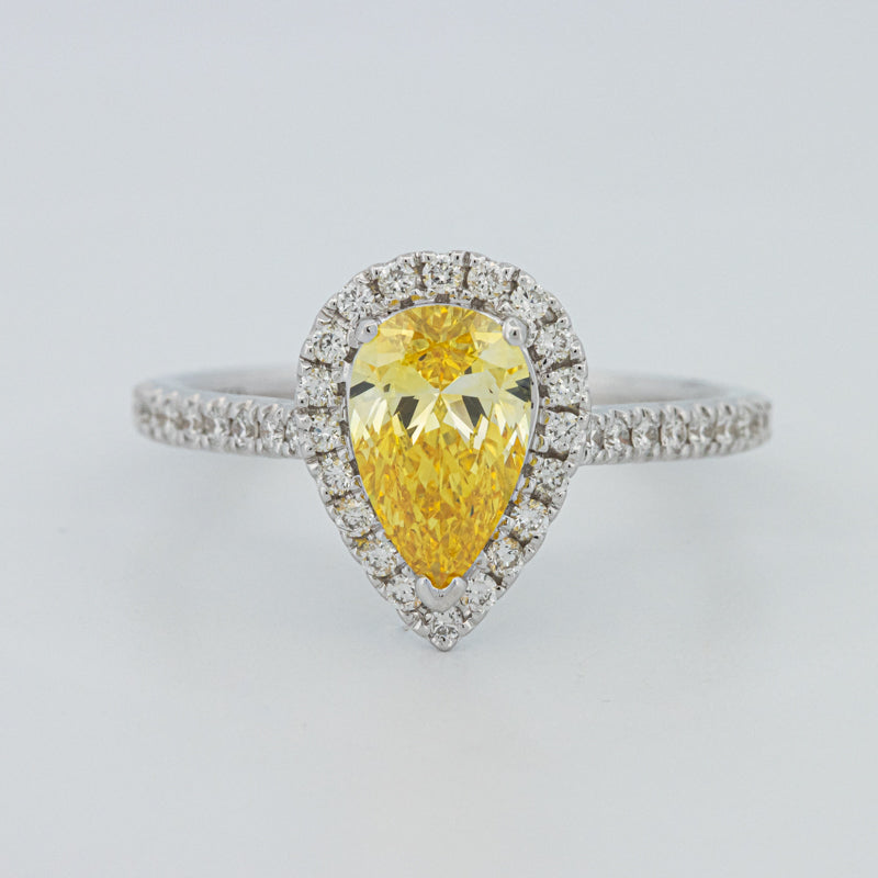 1 CT Fancy Yellow Pear-Shape Halo Pavé Solitaire (LG)