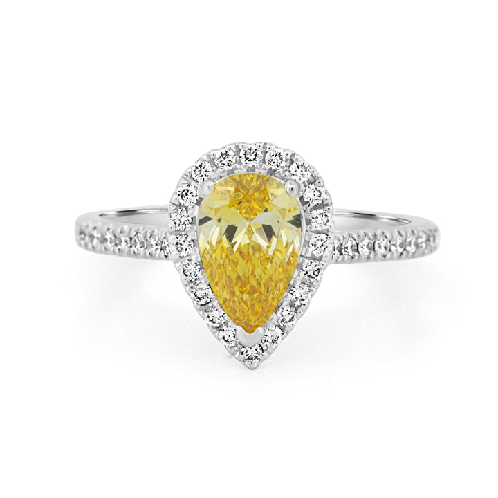 1 CT Fancy Yellow Pear-Shape Halo Pavé Solitaire (LG)