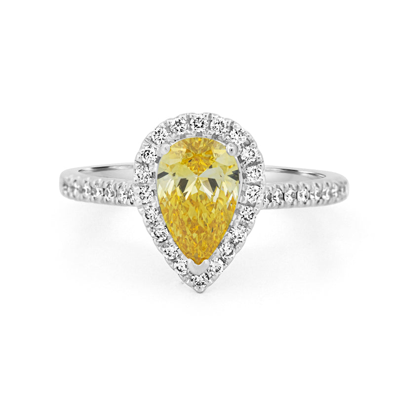 1 CT Fancy Yellow Pear-Shape Halo Pavé Solitaire (LG)