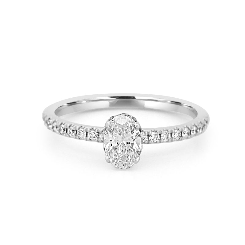 0,50 CT Ovaal Geslepen Under-Halo Pavé Solitaire (LG)
