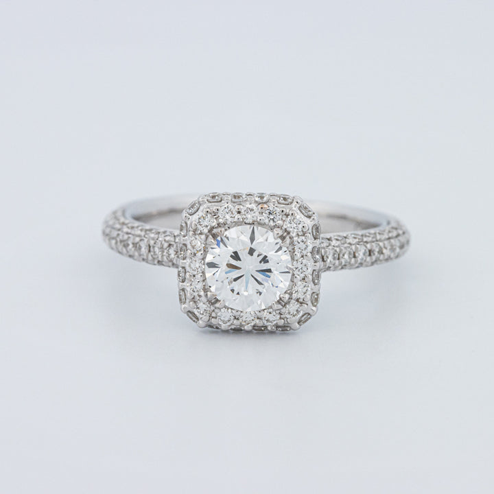 Round Cut Square Halo Pavé Solitaire (LG)