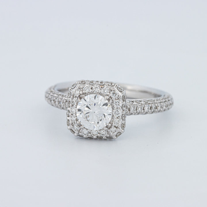 Round Cut Square Halo Pavé Solitaire (LG)