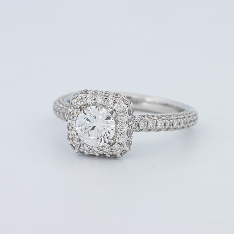 Round Cut Square Halo Pavé Solitaire (LG)