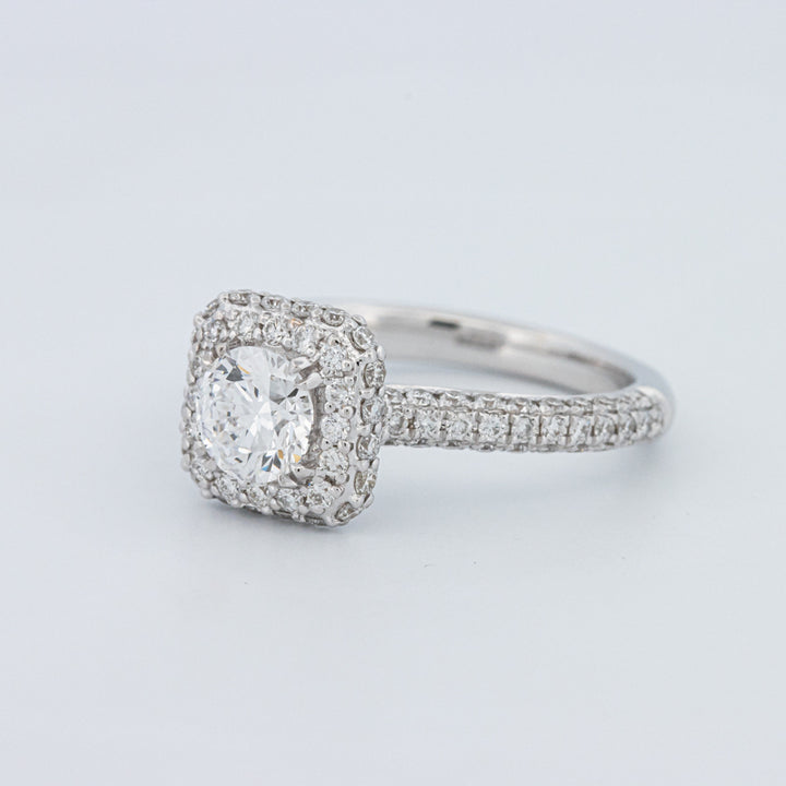 Round Cut Square Halo Pavé Solitaire (LG)