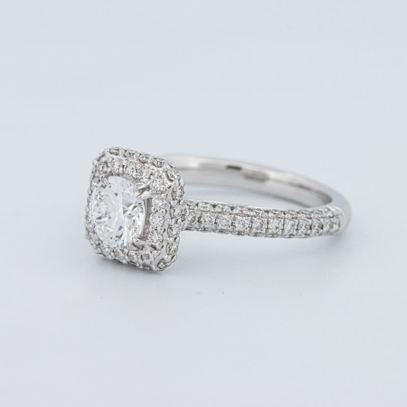 Round Cut Square Halo Pavé Solitaire (LG)