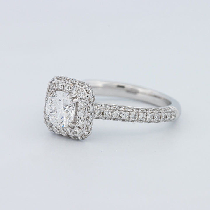 Round Cut Square Halo Pavé Solitaire (LG)