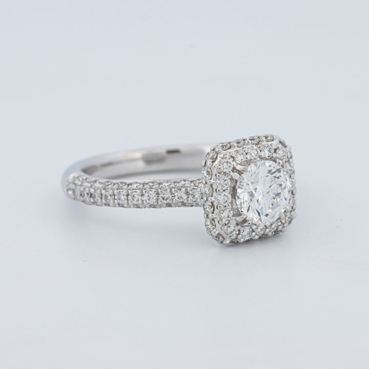 Round Cut Square Halo Pavé Solitaire (LG)