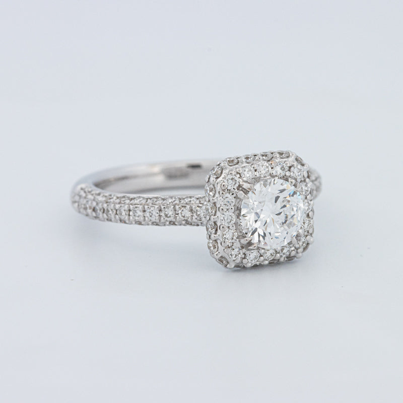 Round Cut Square Halo Pavé Solitaire (LG)