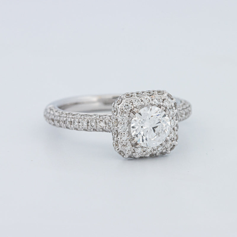 Round Cut Square Halo Pavé Solitaire (LG)