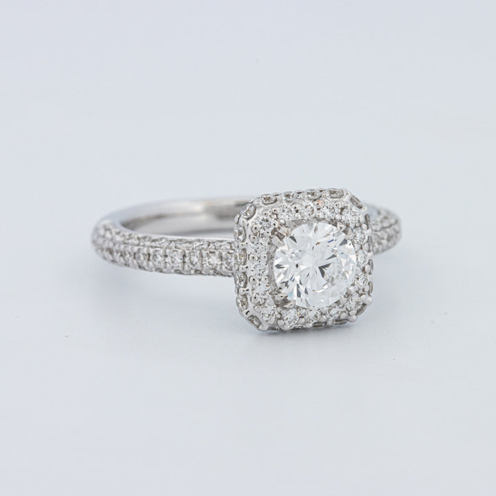 Round Cut Square Halo Pavé Solitaire (LG)