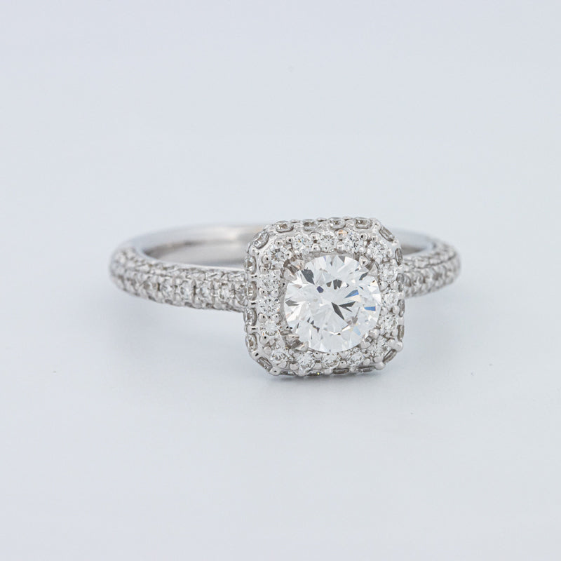 Round Cut Square Halo Pavé Solitaire (LG)