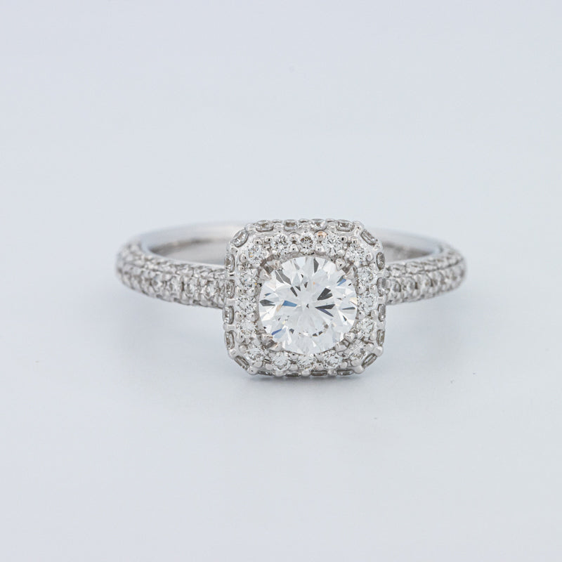 Round Cut Square Halo Pavé Solitaire (LG)