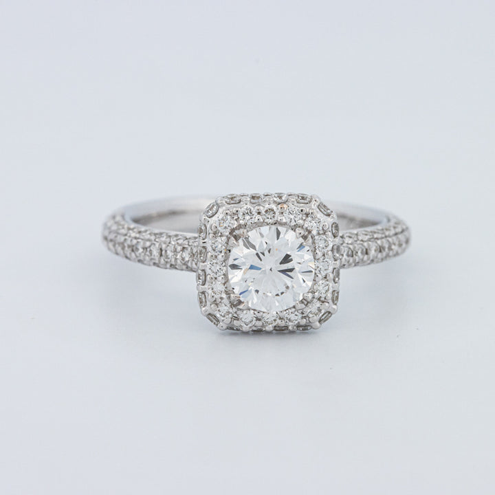 Round Cut Square Halo Pavé Solitaire (LG)