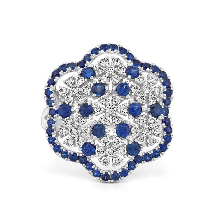 Blue Sapphire and Diamond Flower Ring - ZIZOV DIAMONDS