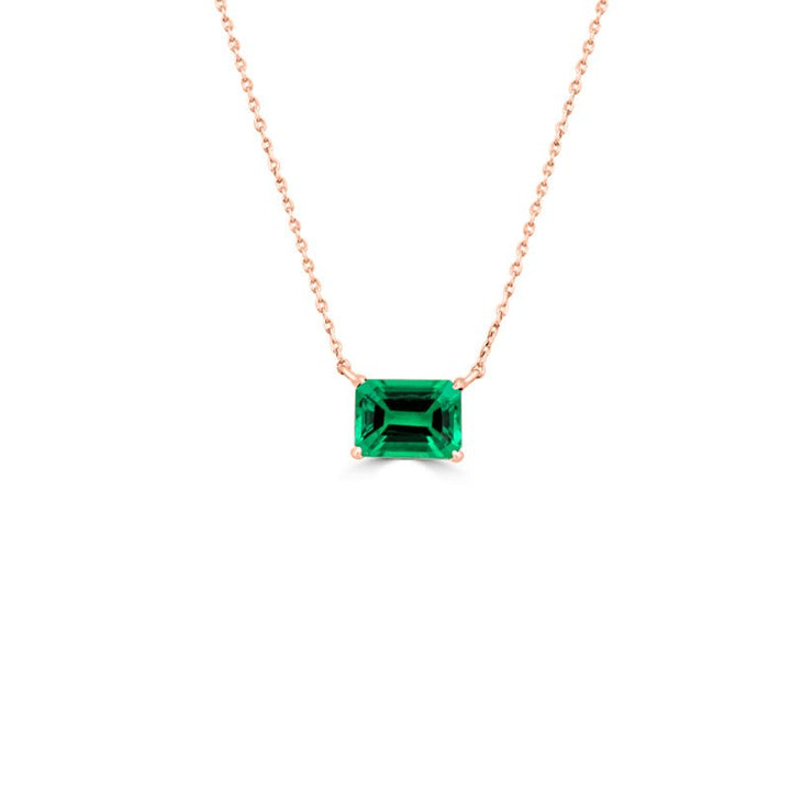 Classic Horizontal Green Emerald Solitaire Pendant - ZIZOV DIAMONDS