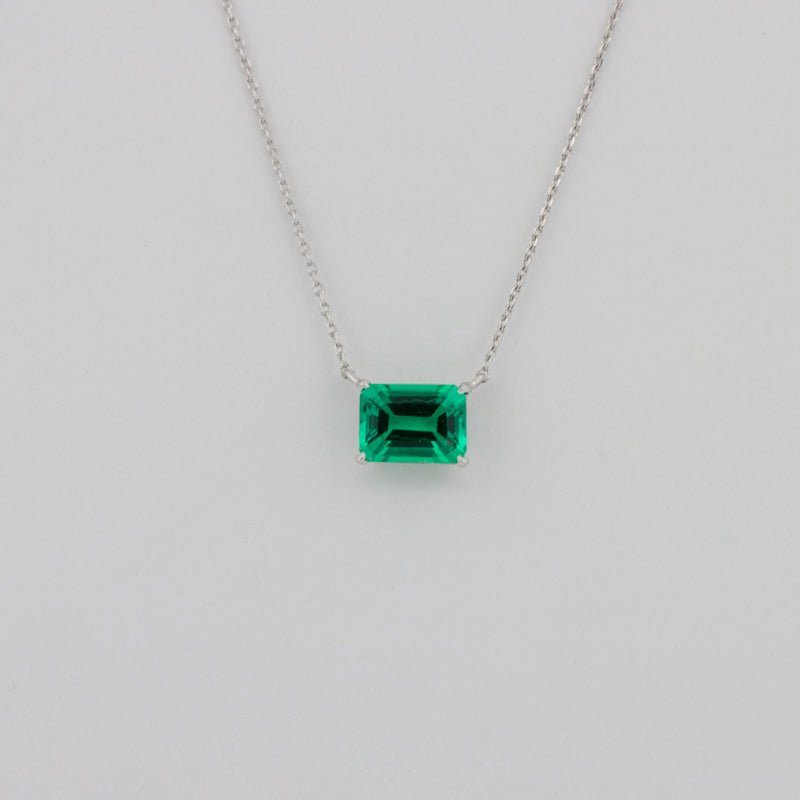 Classic Horizontal Green Emerald Solitaire Pendant - ZIZOV DIAMONDS