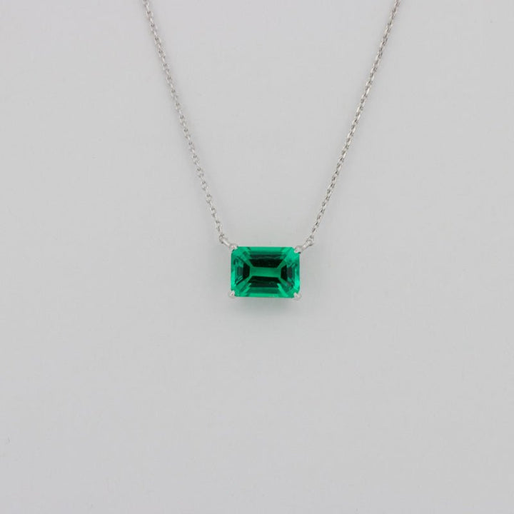 Classic Horizontal Green Emerald Solitaire Pendant - ZIZOV DIAMONDS