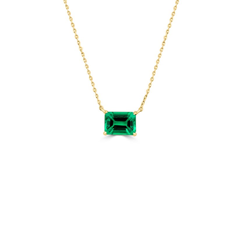 Classic Horizontal Green Emerald Solitaire Pendant - ZIZOV DIAMONDS