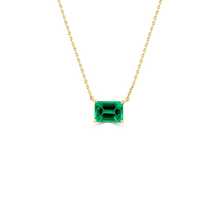 Classic Horizontal Green Emerald Solitaire Pendant - ZIZOV DIAMONDS