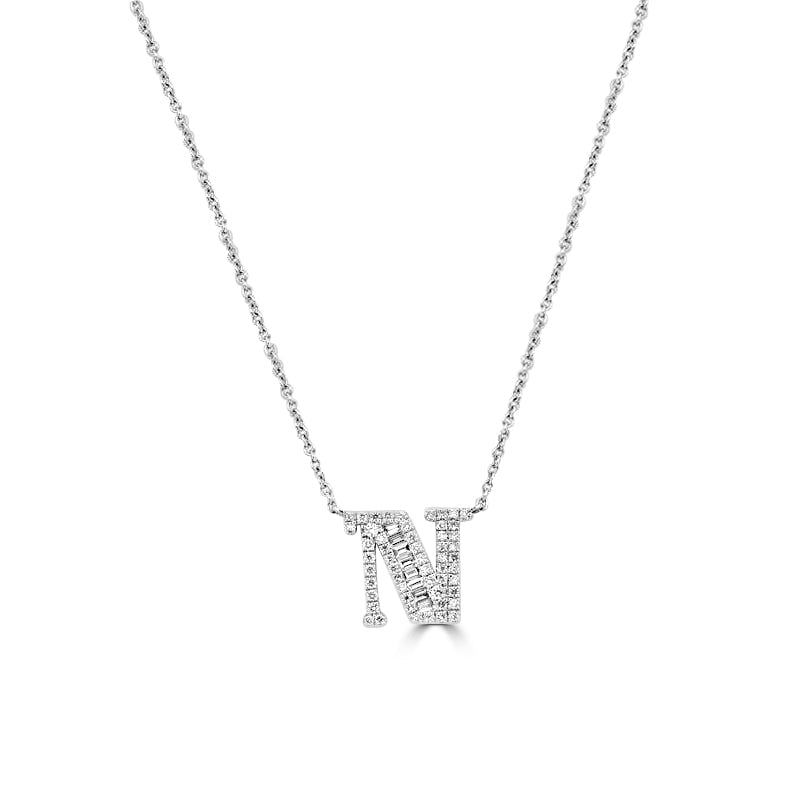 Initial "N" Pendant with Diamonds and Baguettes - ZIZOV DIAMONDS