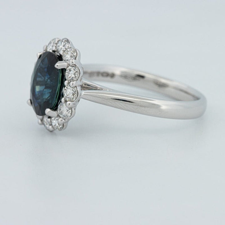 Natural Blue Sapphire Halo Solitaire Ring - ZIZOV DIAMONDS