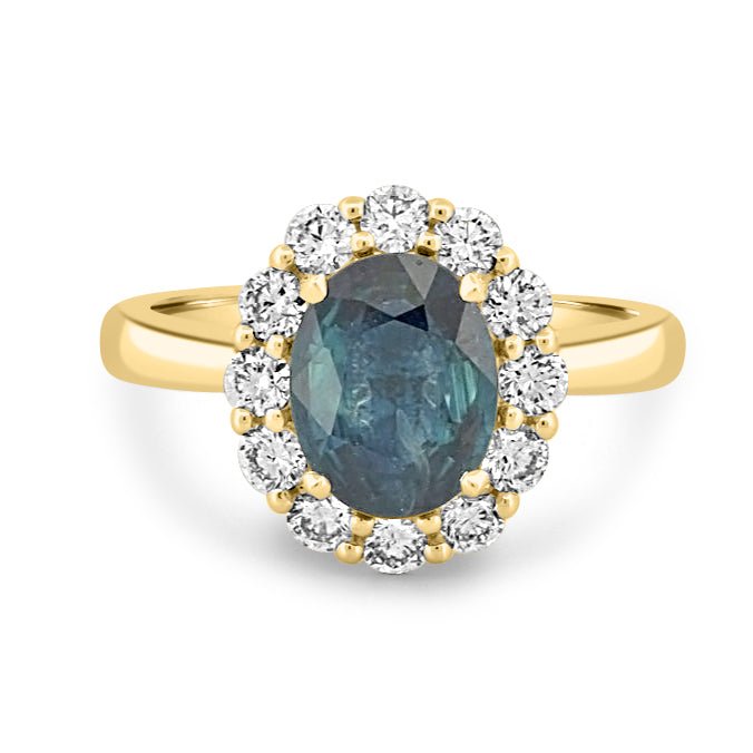 Natural Blue Sapphire Halo Solitaire Ring - ZIZOV DIAMONDS