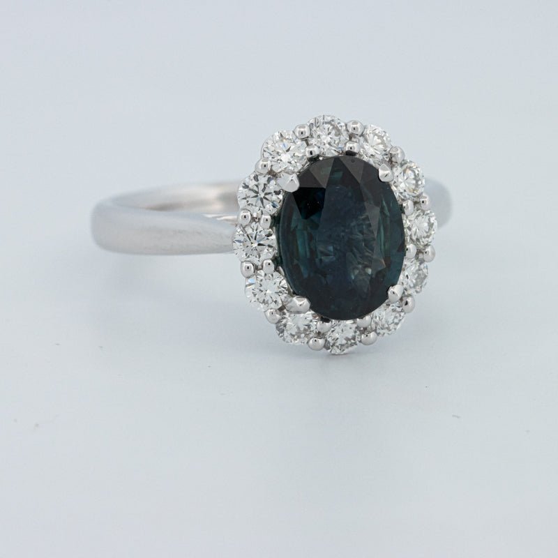 Natural Blue Sapphire Halo Solitaire Ring - ZIZOV DIAMONDS