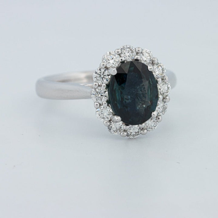 Natural Blue Sapphire Halo Solitaire Ring - ZIZOV DIAMONDS