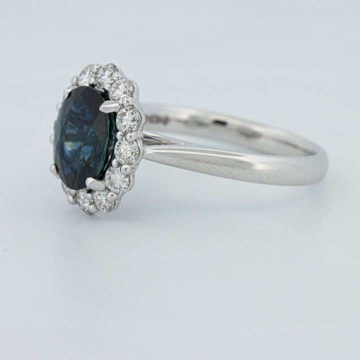 Natural Blue Sapphire Halo Solitaire Ring - ZIZOV DIAMONDS