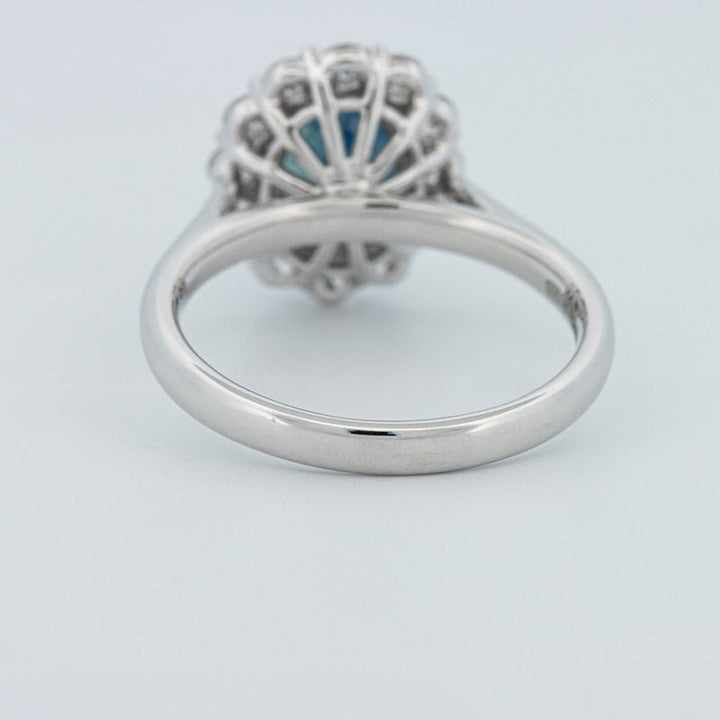 Natural Blue Sapphire Halo Solitaire Ring - ZIZOV DIAMONDS