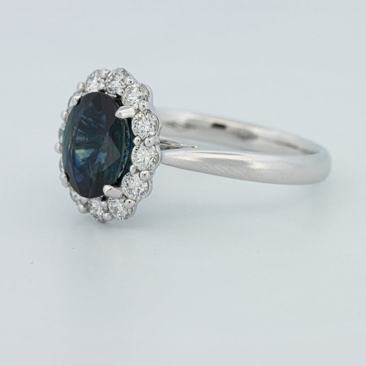 Natural Blue Sapphire Halo Solitaire Ring - ZIZOV DIAMONDS