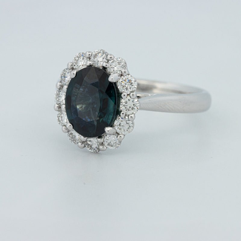 Natural Blue Sapphire Halo Solitaire Ring - ZIZOV DIAMONDS