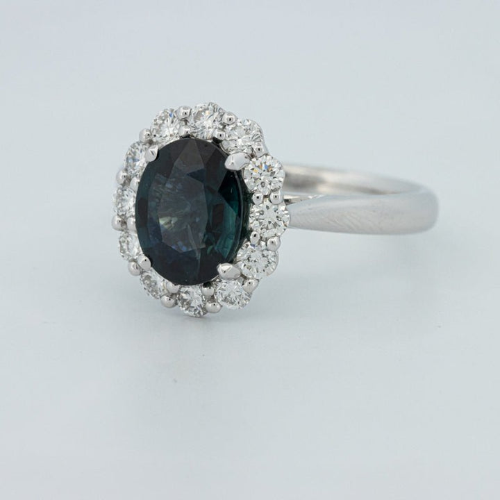 Natural Blue Sapphire Halo Solitaire Ring - ZIZOV DIAMONDS