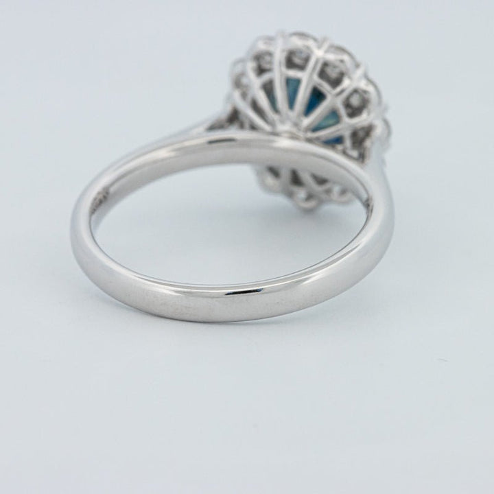 Natural Blue Sapphire Halo Solitaire Ring - ZIZOV DIAMONDS