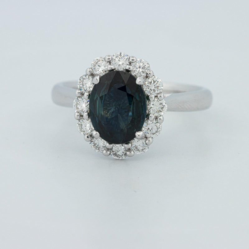 Natural Blue Sapphire Halo Solitaire Ring - ZIZOV DIAMONDS