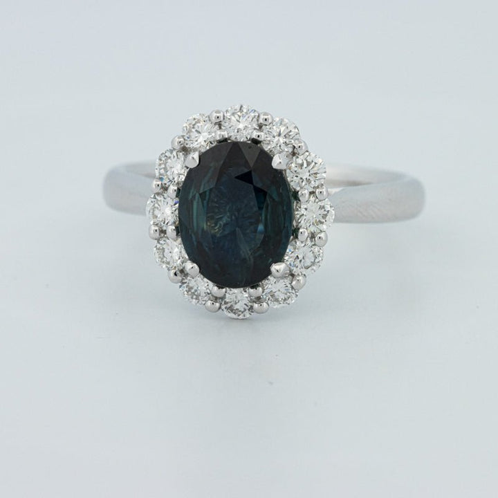 Natural Blue Sapphire Halo Solitaire Ring - ZIZOV DIAMONDS