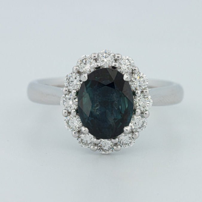 Natural Blue Sapphire Halo Solitaire Ring - ZIZOV DIAMONDS