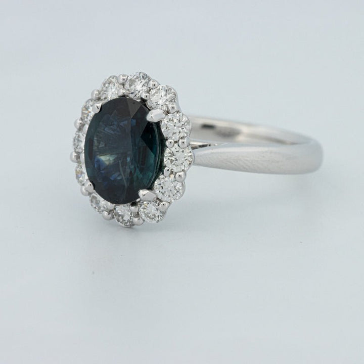 Natural Blue Sapphire Halo Solitaire Ring - ZIZOV DIAMONDS